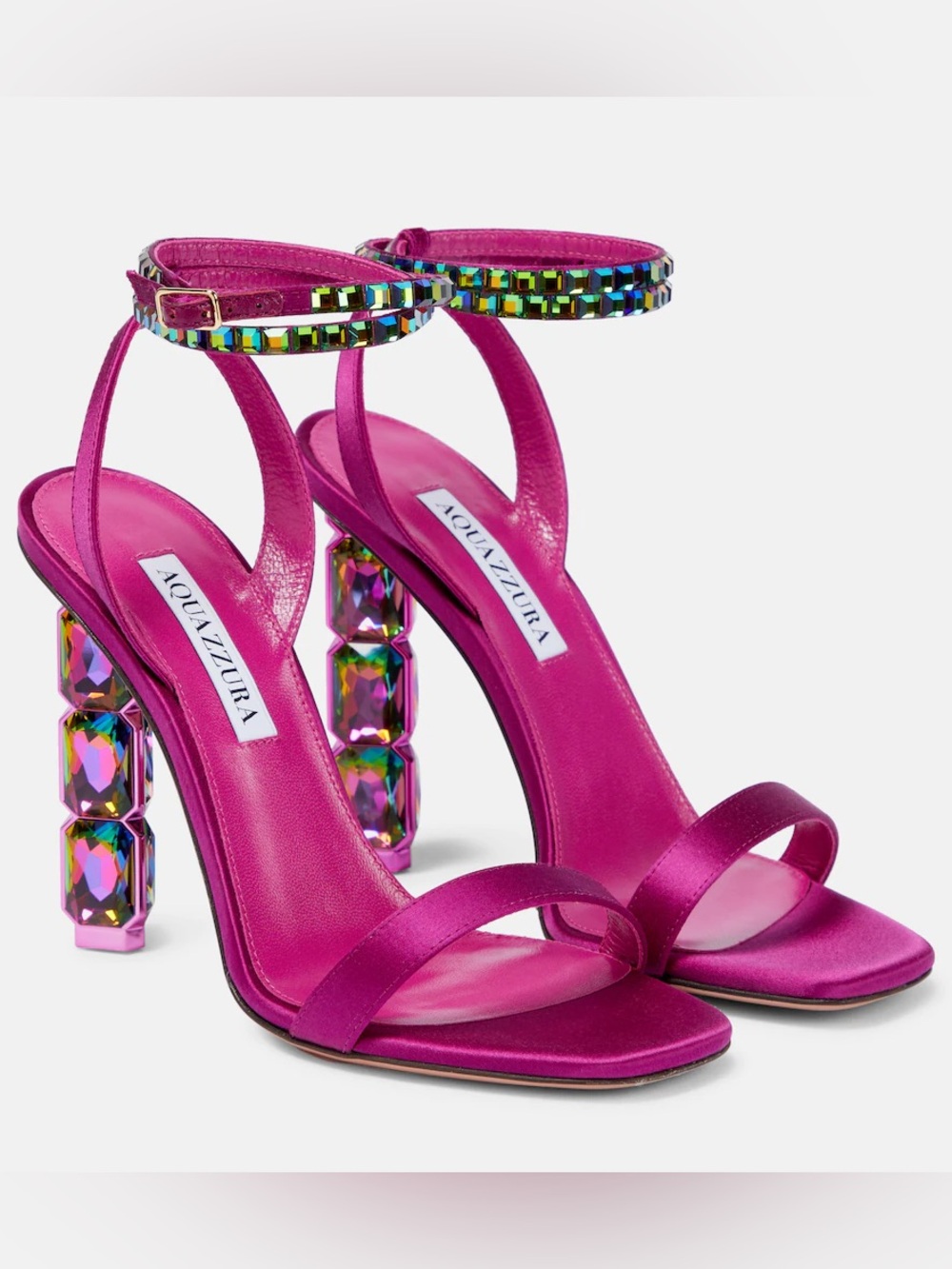 Aquazzura Aura Embellished Satin Sandals In Bouganvillea